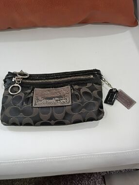 Coach Poppy Signature Wristlet in Black and Brown